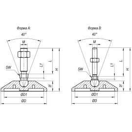 Опоры шарнирные дисковые с основанием из пластика, 20° нерж.сталь серый Altervia A00021