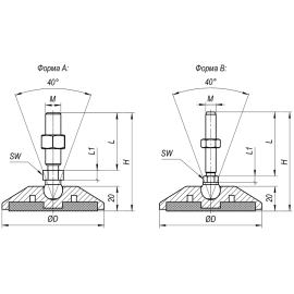 Опоры с основанием из пластика и пластиной антискольжения, 20° черный нерж.сталь Алтервиа A00023