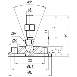 Опоры с основанием из пластика и крепежными отверстиями, 20° черный нерж.сталь Altervia A00022