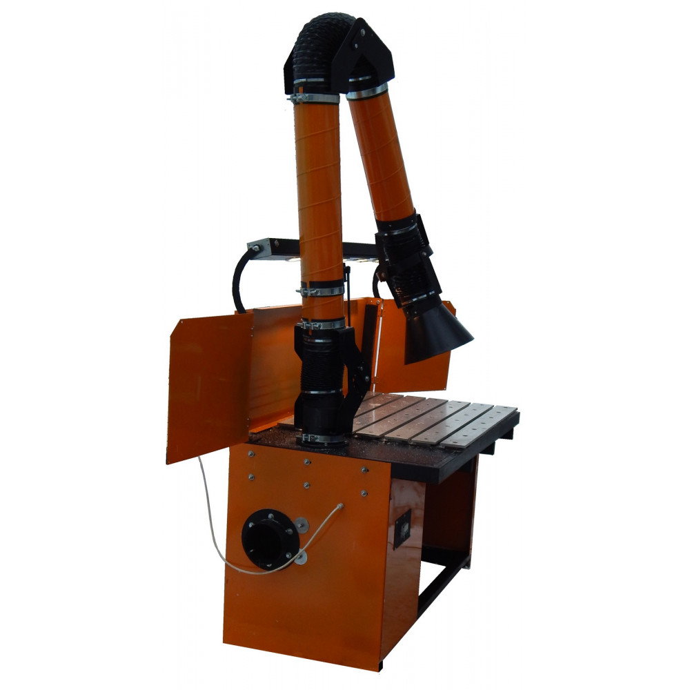 Стол сварщика, оснащенный столешницей с Т-образными пазами, со встроенным вентилятором и нишей для ног сварщика ССТ 1400 ВНП