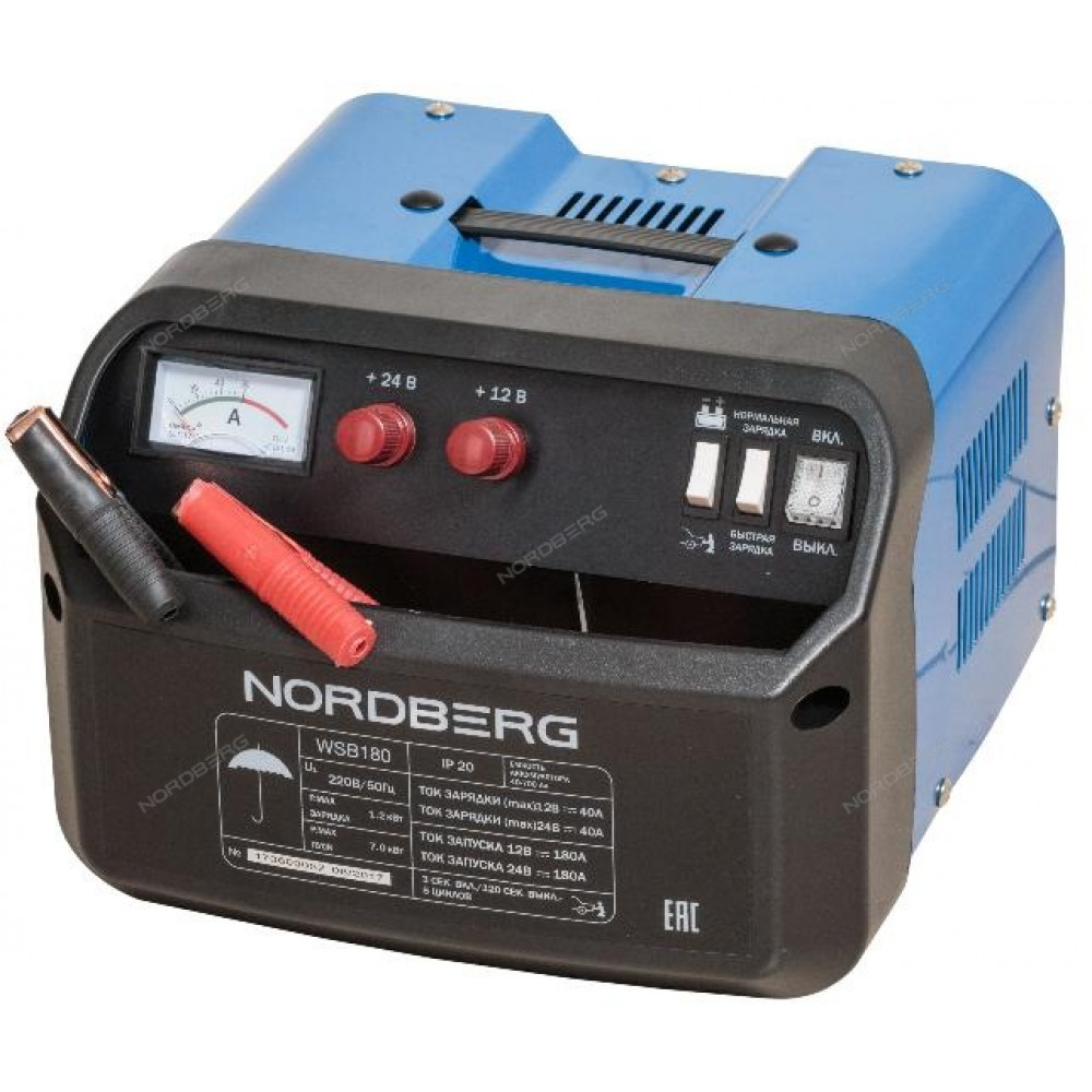 Устройство пускозарядное 12/24V максимальный ток 180A NORDBERG WSB180