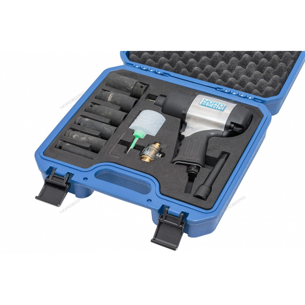 Пневмогайковерт с глубокими головками 1/2" в кейсе NORDBERG IT250KD
