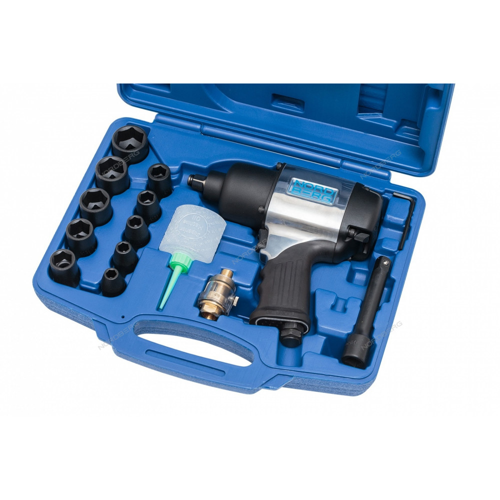 Пневмогайковерт в кейсе с головками 1/2" NORDBERG IT250KIT