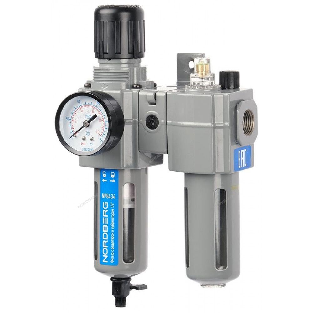 Фильтр воздушный с редуктором и лубрикатором PRO, 1/2" NORDBERG NP8434