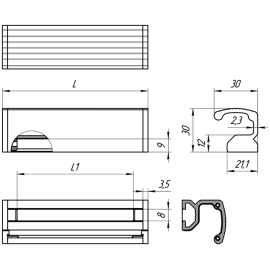 Ручки профильные из алюминия рифленые угловые регулируемые без креплений Алтервиа A00131