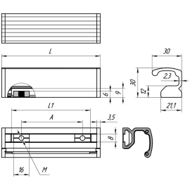 Ручки профильные из алюминия рифленые угловые с регулируемыми креплениями Алтервиа A00131