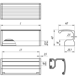 Ручки профильные из алюминия рифленые угловые регулируемые без креплений Алтервиа A00132