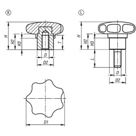 K1514 Ручки звездообразные с выступающей втулкой