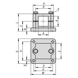 K0480 Зажимы для квадратных труб фланцевые из алюминия
