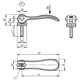 K0647 Рычаги регулируемые из нерж. стали с шайбой из пластика