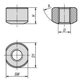 K0664 Гайки прижимные с круглым наконечником