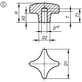 K0147 Ручки крестообразные DIN 6335 из чугуна