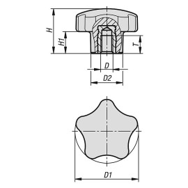 K1297 Ручки пятилепестковые со внутренней резьбой