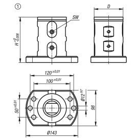 K0961 Модули зажимные UNI lock для 5 осевой обработки двойные, 80 мм