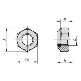 K1148 Гайки шестигранные DIN 985 самоконтрящиеся низкие