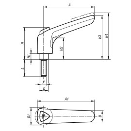 K0982 Рычаги зажимные из пластика и нержавеющей стали с кнопкой, НР