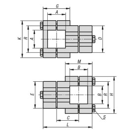 K0473 Зажимы для квадратных труб крестовые из алюминия