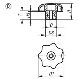 K0154 Ручки DIN 6336 из пластика и нержавеющей стали