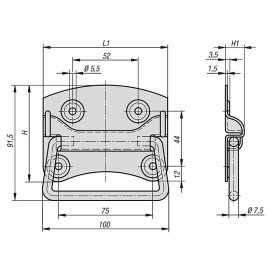 K1369 Ручки накладные откидные DIN 3136, нержавеющая сталь
