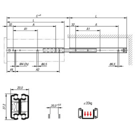 K0777 Направляющие шариковые сверхполного выдвижения, 20 кг