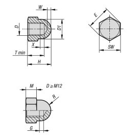 K1800 Гайки колпачковые DIN 1587 шестигранные высокие