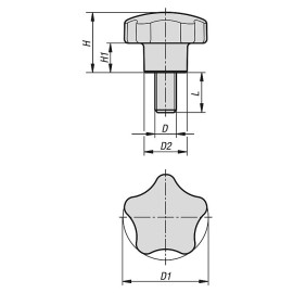 K1298 Ручки пятилепестковые с наружной резьбой