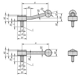 K0114 Рычаги зажимные плоские из стали с круглой ручкой, НР
