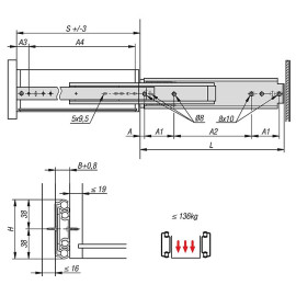 K1581 Комплекты направляющих полного выдвижения, 136 кг