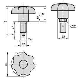 K1582 Штифты стопорные cо звездообразной ручкой