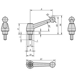 K0120 Рычаги зажимные серебристо-серые из стали с наружной резьбой