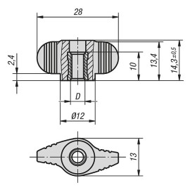 K0658 Ручки барашки NOVO grip со сквозной резьбой маленькие