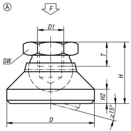 K0395 Опоры шарнирные со внутренней резьбой, 15°