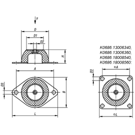K0686 Виброопоры резинометаллические с креплением, тип H2