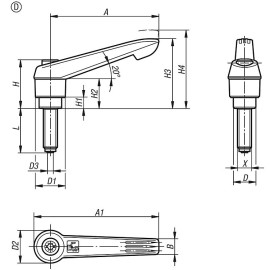 K0780 Рычаги зажимные с наружной резьбой с упором