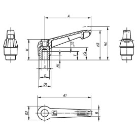 K0270 Рычаги зажимные NOVOgrip из пластика и нерж. стали с кнопкой, ВР
