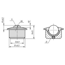 K1827 Ролики шаровые с корпусом из пластика и фланцем