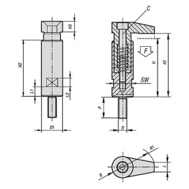K0013 Прижимы поворотные с длинной скобой и наружной резьбой
