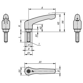 K1702 Рычаги зажимные из пластика и пассивированной стали, НР