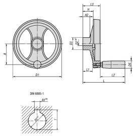 K0725 Маховики с двумя спицами и вращающейся ручкой