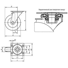 K1763 Ролики усиленные, стальные диски и резиновые шины