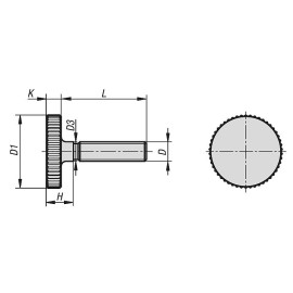 K1163 Ручки DIN 653 с накаткой и наружной резьбой плоские