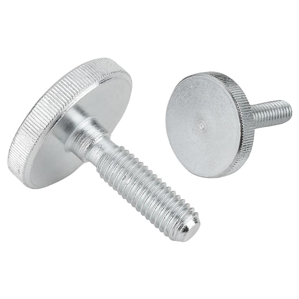 K1163 Ручки DIN 653 с накаткой и наружной резьбой плоские