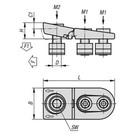 K1413 Зажимы плоские для Т-пазов с регулируемым пружинным кулачком